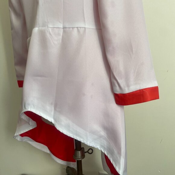 White and Red Long Military Uniform Style Cosplay Coat - Picture 7 of 11